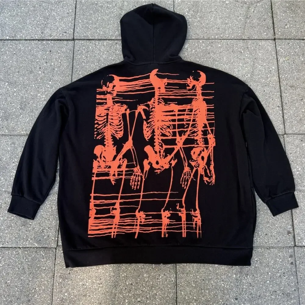 Social Collision Skeleton Zip Up Hoodie 2XL Black Orange Goth Grunge Emo Punk